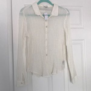 Aerie gauze crinkle cotton button up shirt